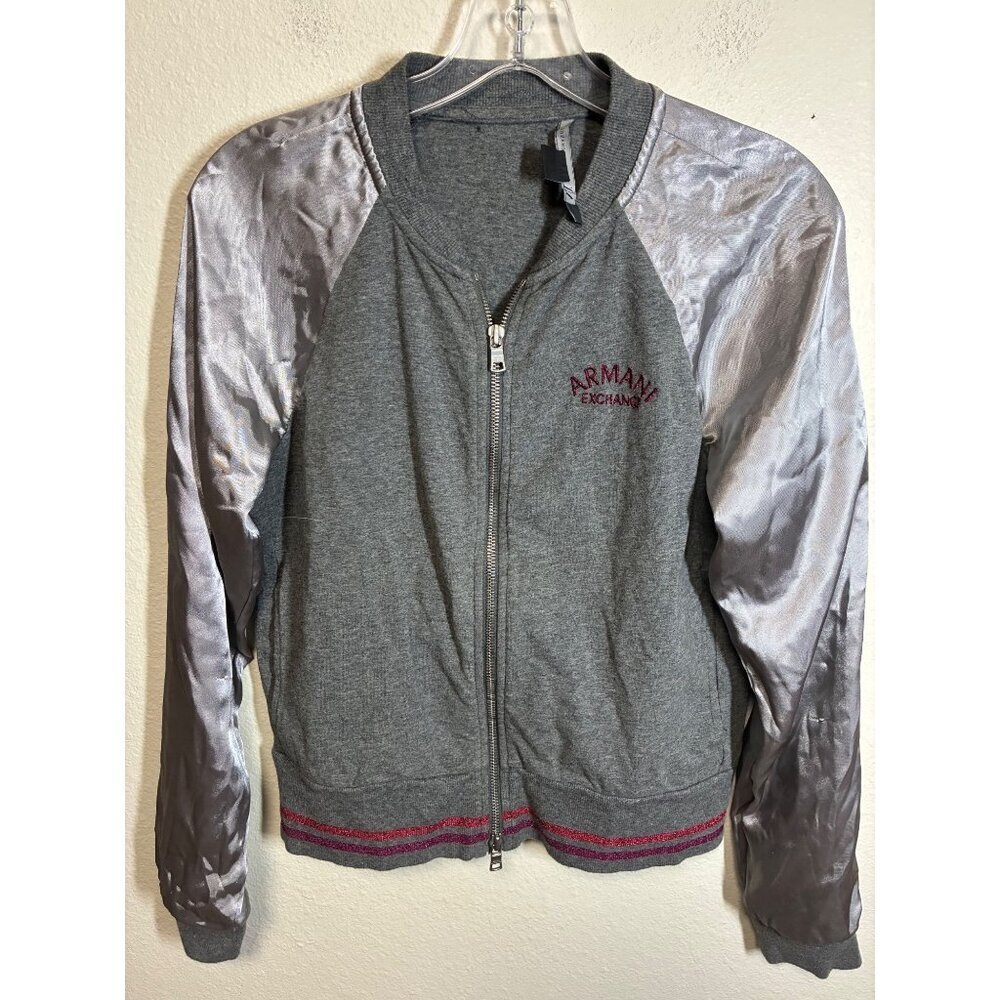 VTG Armani Exchange Embroidered Track Jacket Y2K Logo Full Zip Boho Grey Medium